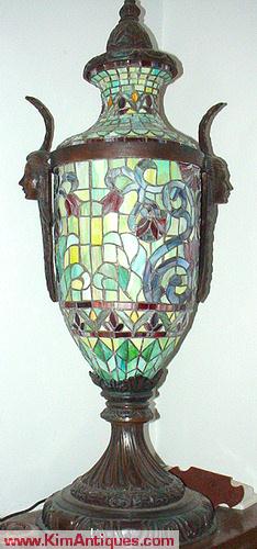 Designer Lead Glass Urn Lamp, Indian Head